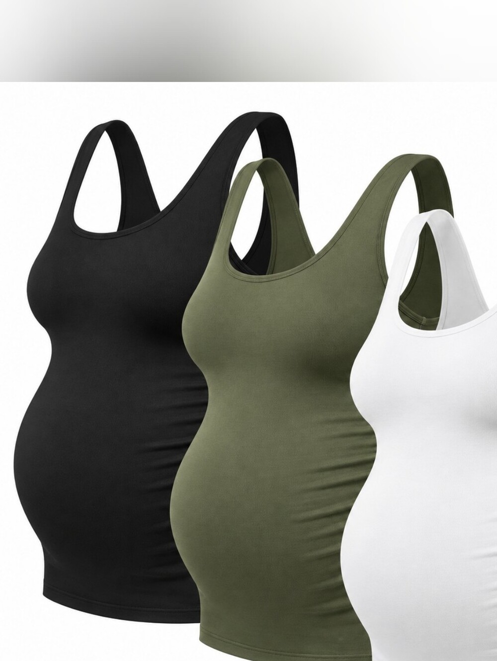 Maternity Tank Top 3-Pack - Black, Olive, White